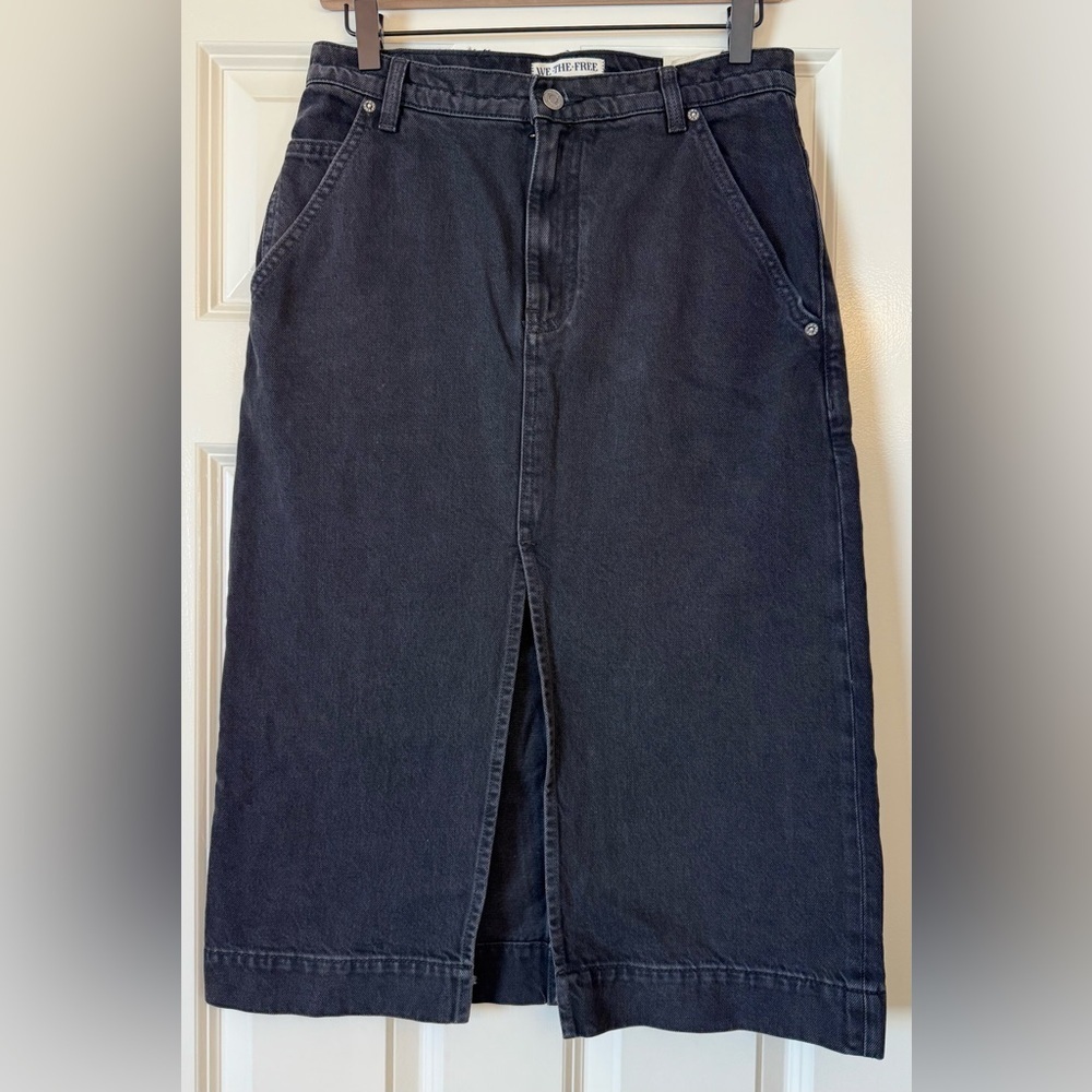 NWOT Free People We the Free Wild Roses Midi Skirt Black Size 27